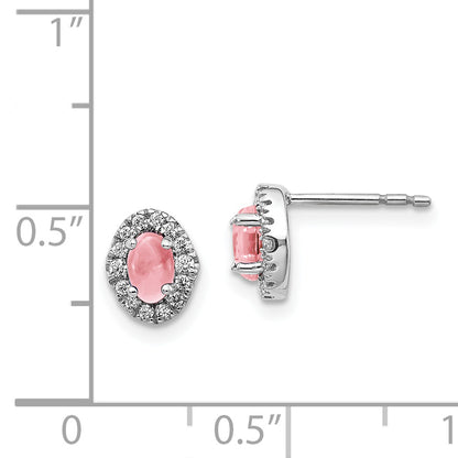 14K White Gold Diamond And Cabochon Pink Tourmaline Earrings