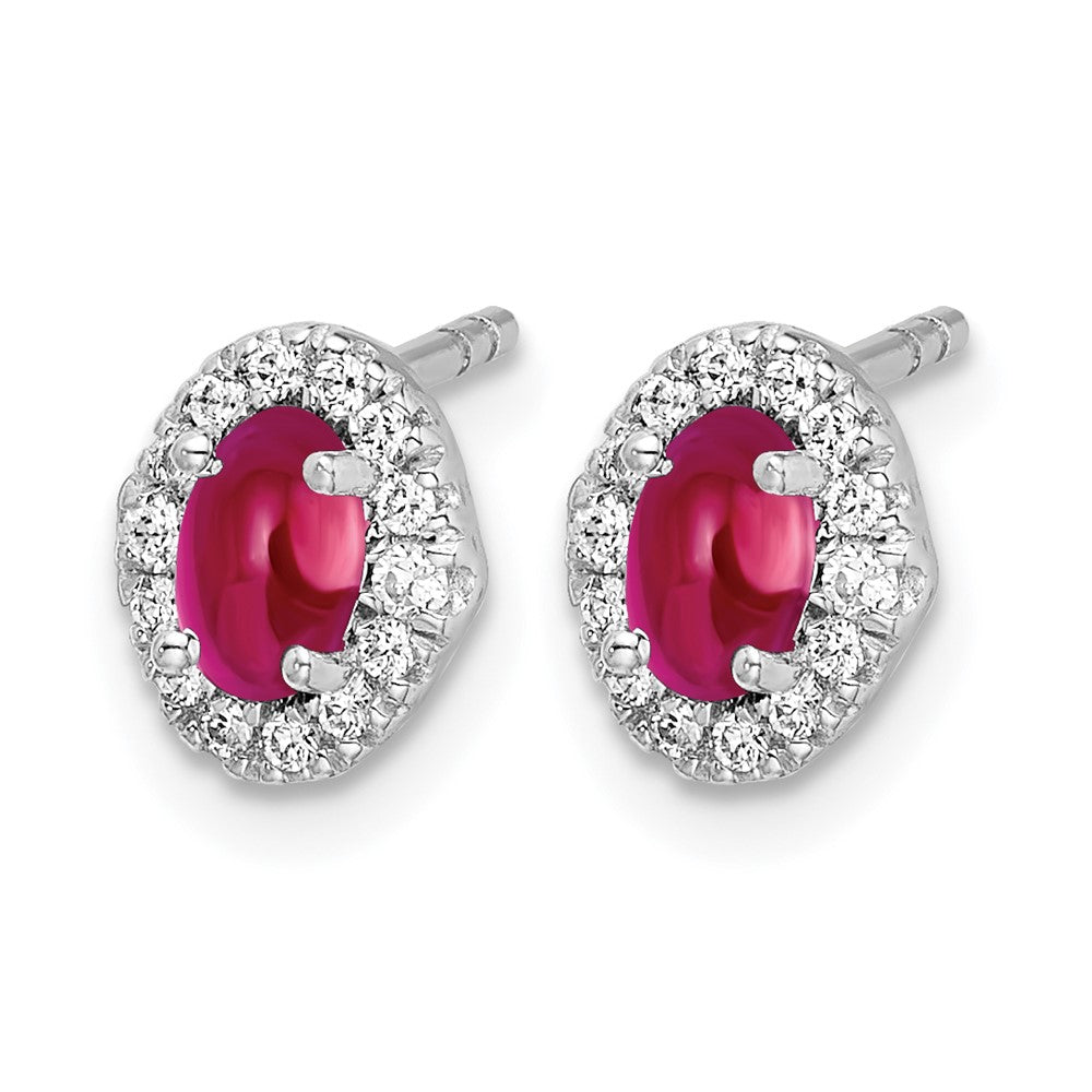 14k White Gold Real Diamond and Cabochon Ruby Earrings