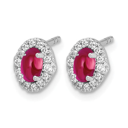 14k White Gold Real Diamond and Cabochon Ruby Earrings