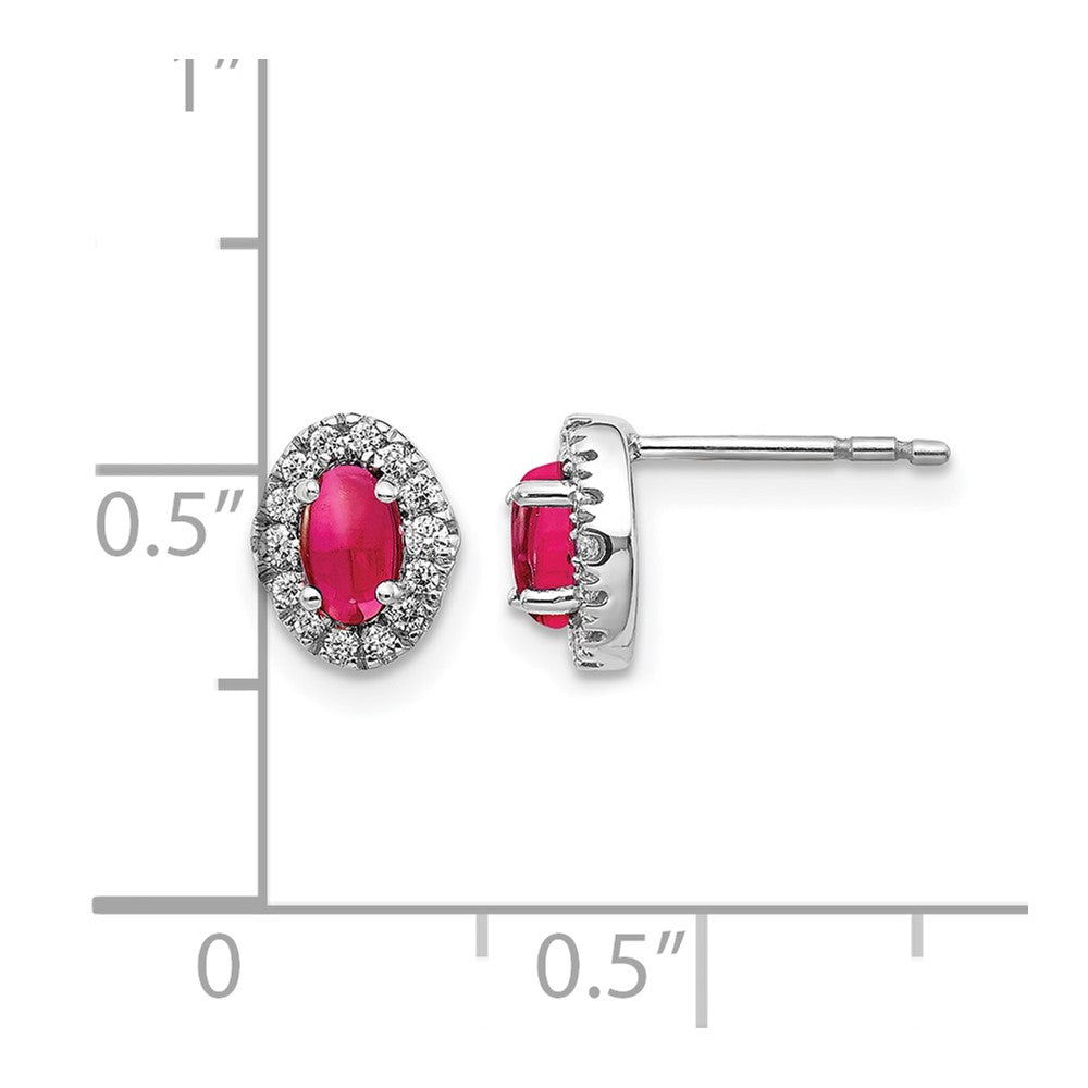 14k White Gold Real Diamond and Cabochon Ruby Earrings