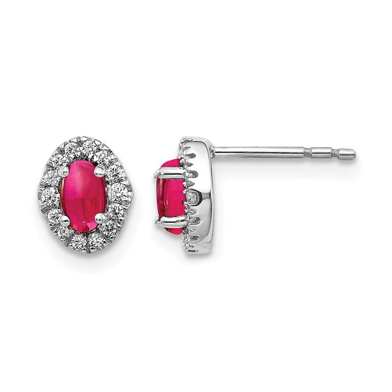 14k White Gold Real Diamond and Cabochon Ruby Earrings