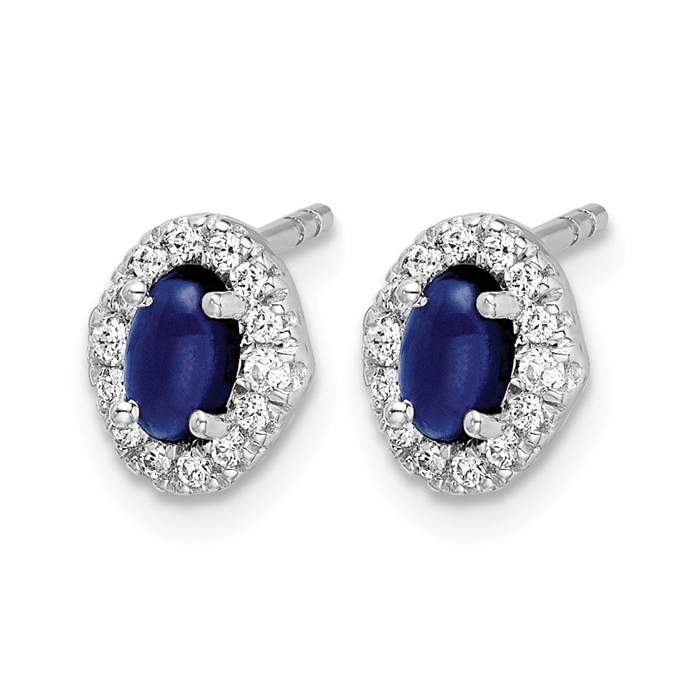 14k White Gold Real Diamond and Cabochon Sapphire Earrings