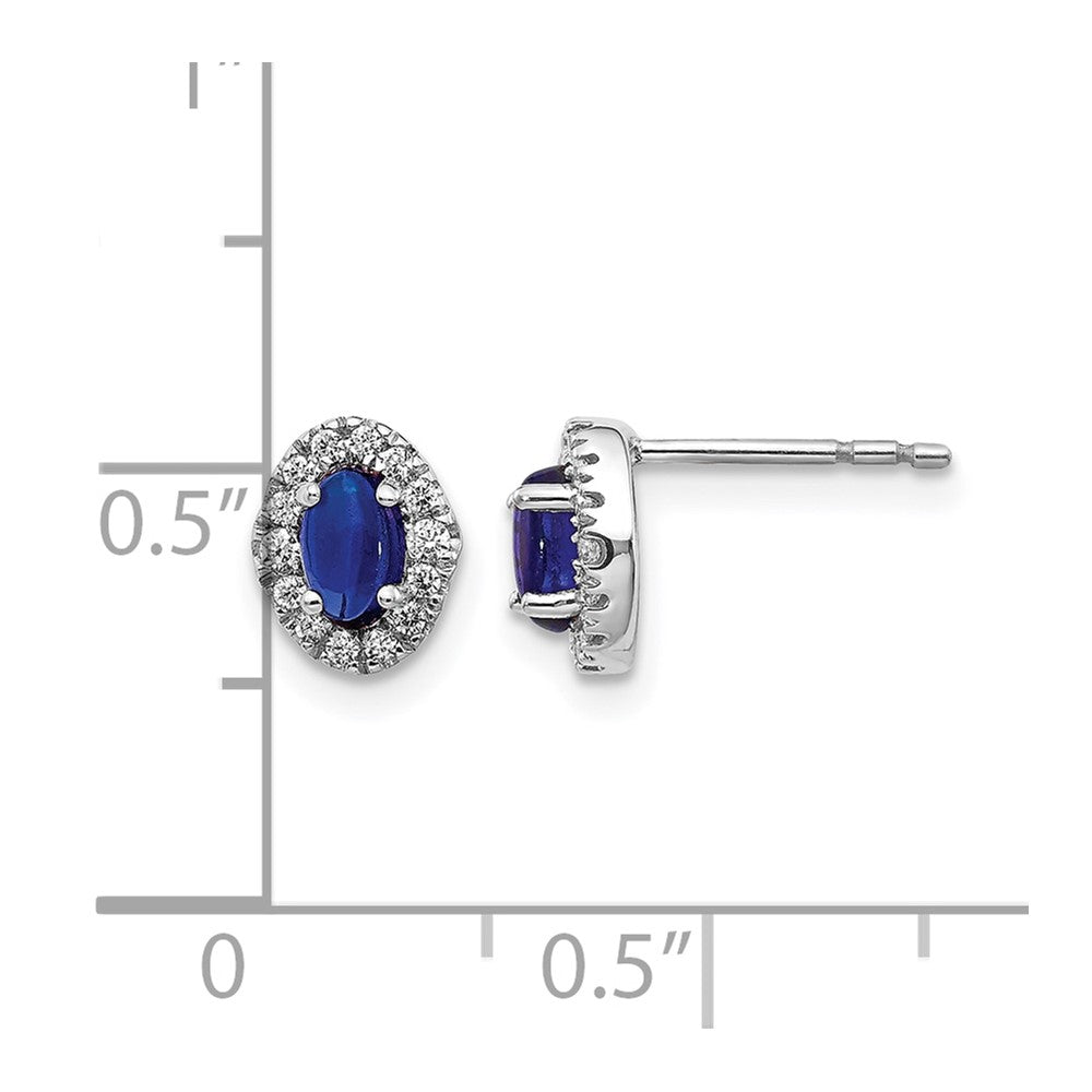 14k White Gold Real Diamond and Cabochon Sapphire Earrings
