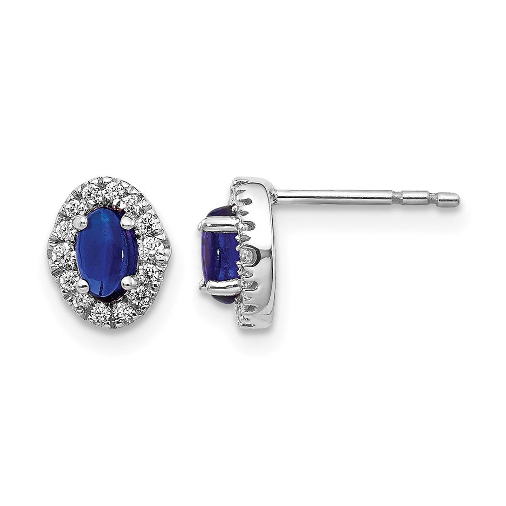 14k White Gold Real Diamond and Cabochon Sapphire Earrings