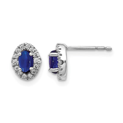 14k White Gold Real Diamond and Cabochon Sapphire Earrings