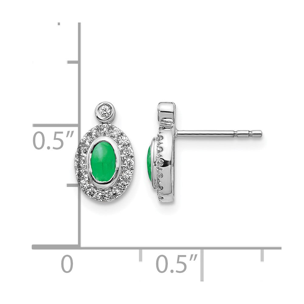 14k White Gold Real Diamond and Cabochon Emerald Earrings