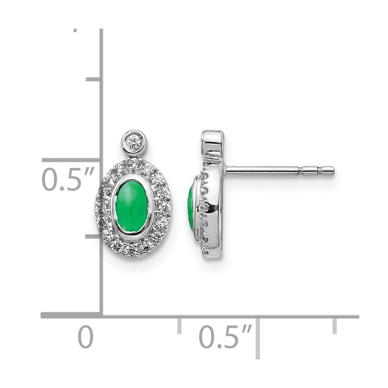 14k White Gold Real Diamond and Cabochon Emerald Earrings