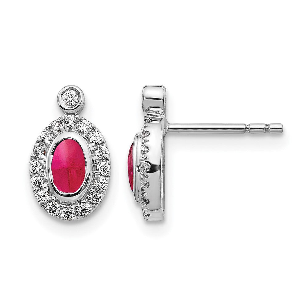 14k White Gold Real Diamond and Cabochon Ruby Earrings