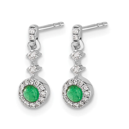 14k White Gold Real Diamond and Cabochon Emerald Earrings