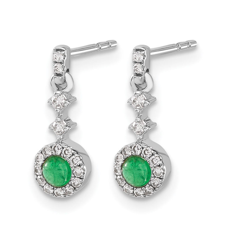 14k White Gold Real Diamond and Cabochon Emerald Earrings