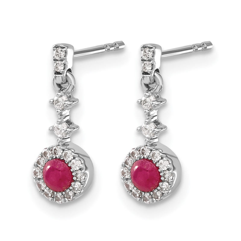 14k White Gold Real Diamond and Cabochon Ruby Earrings