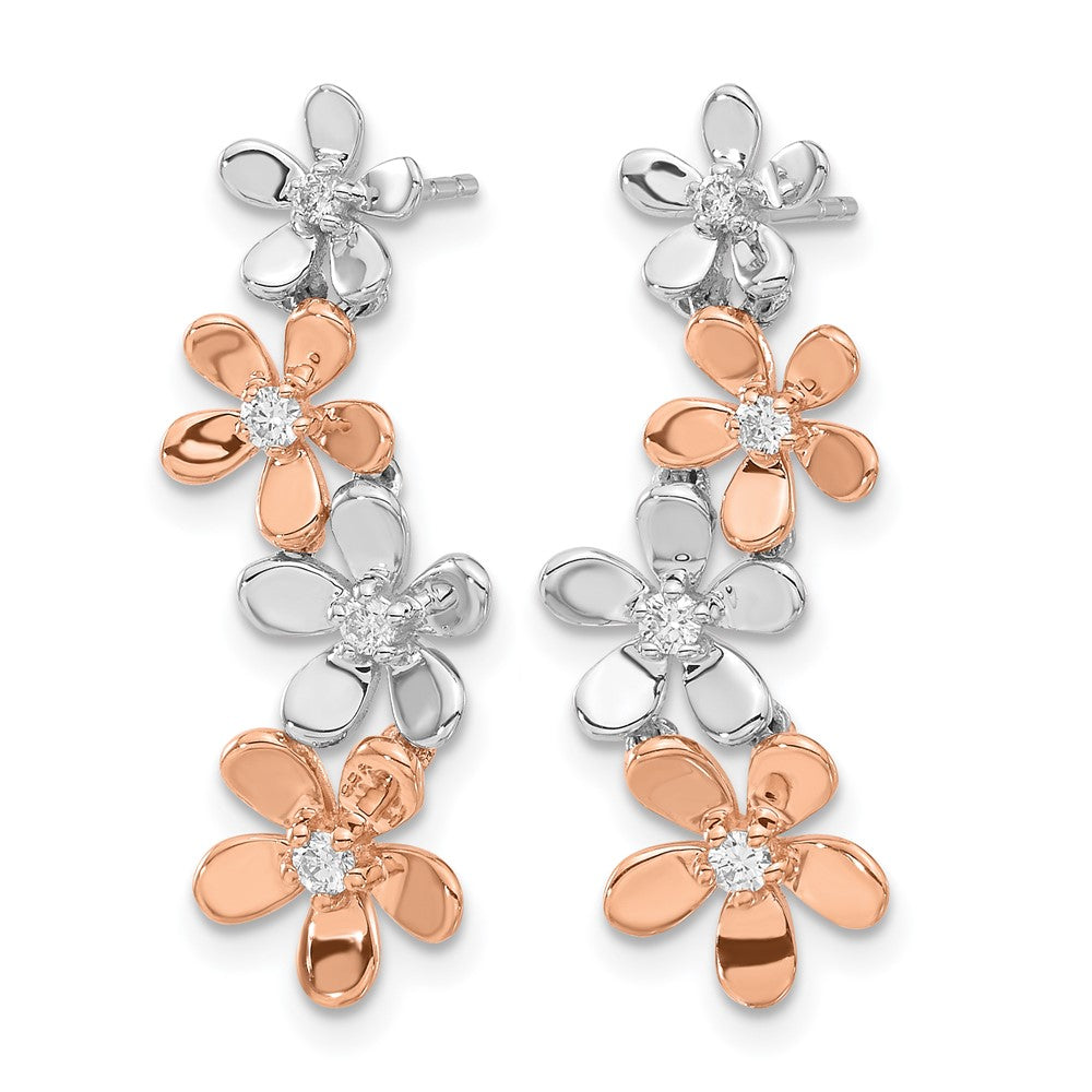 14k Yellow Gold Rose and White Gold Real Diamond Earrings