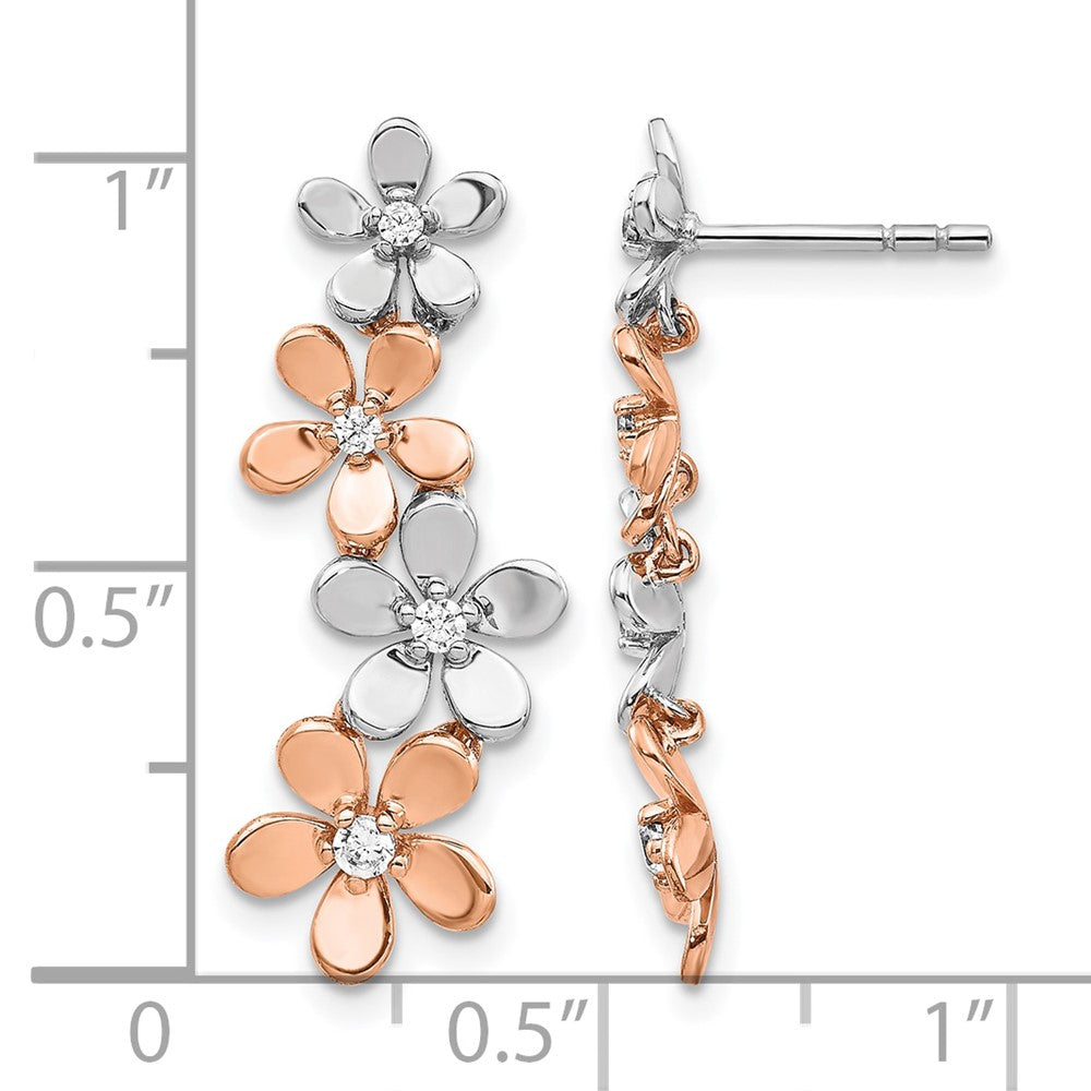 14k Yellow Gold Rose and White Gold Real Diamond Earrings
