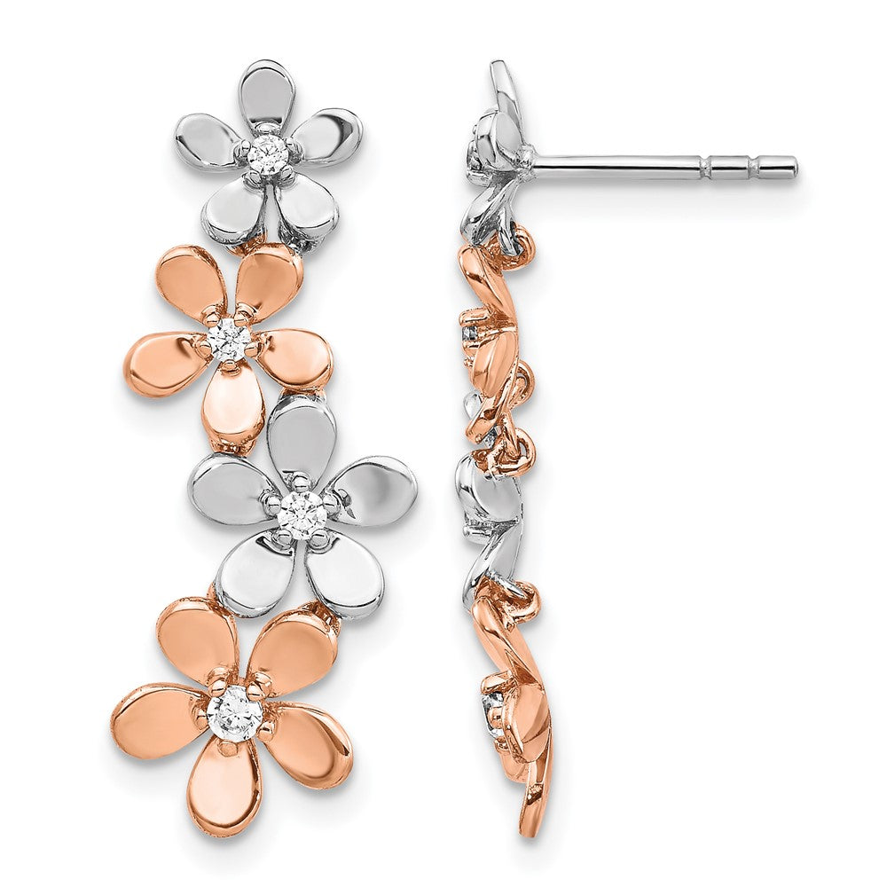 14k Yellow Gold Rose and White Gold Real Diamond Earrings