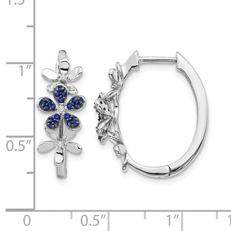 14k White Gold Real Diamond and Sapphire Earrings