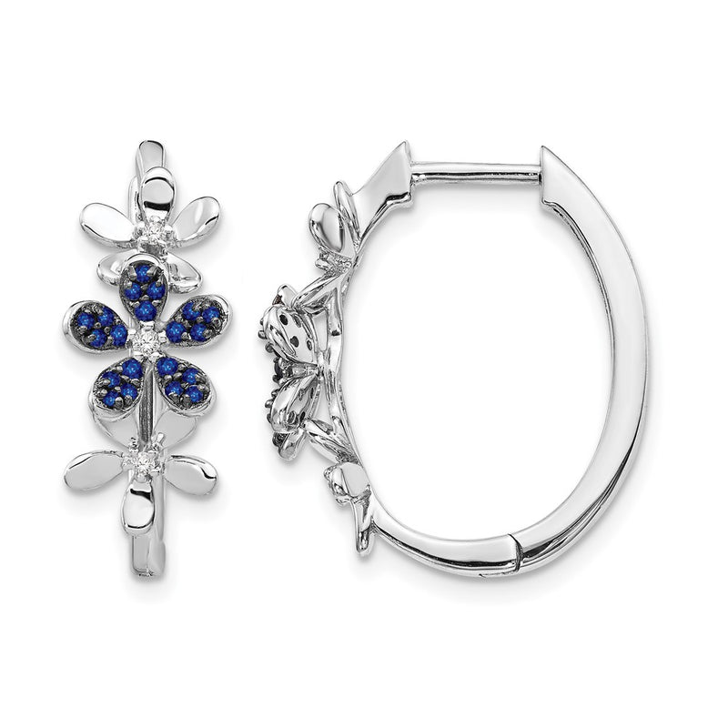 14k White Gold Real Diamond and Sapphire Earrings