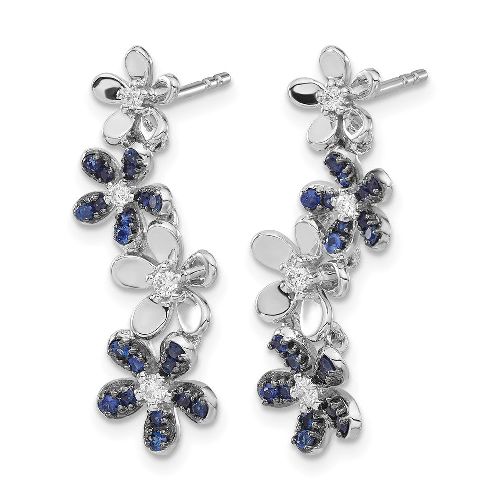 14k White Gold Real Diamond and Sapphire Earrings