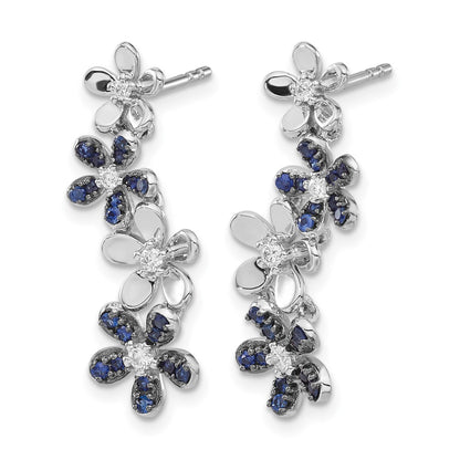 14k White Gold Real Diamond and Sapphire Earrings