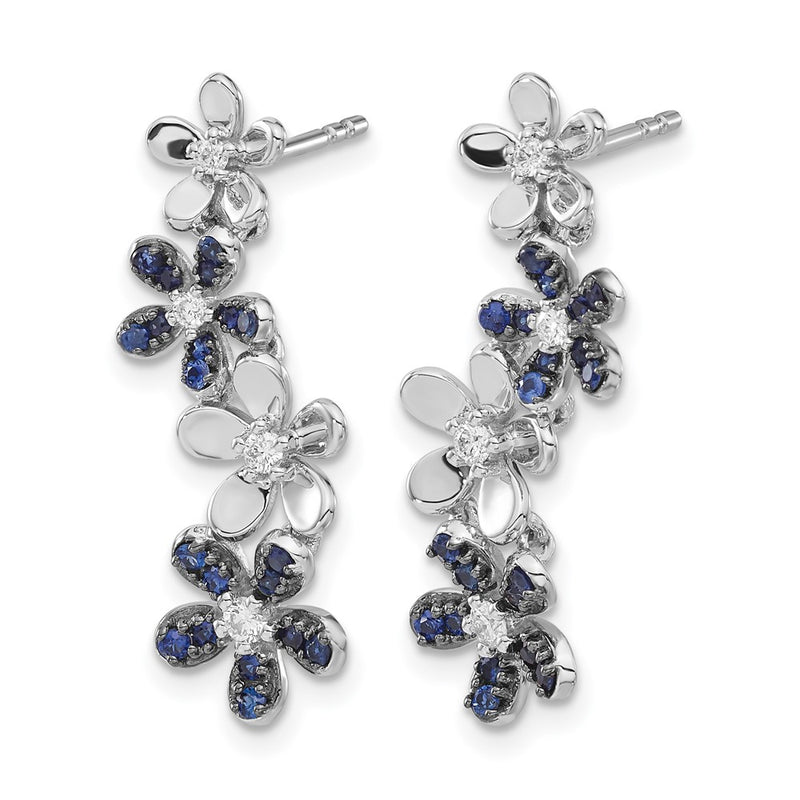 14k White Gold Real Diamond and Sapphire Earrings