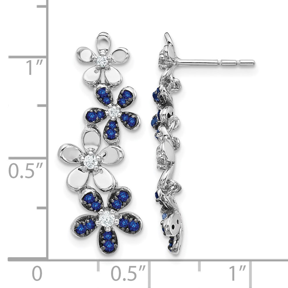 14k White Gold Real Diamond and Sapphire Earrings