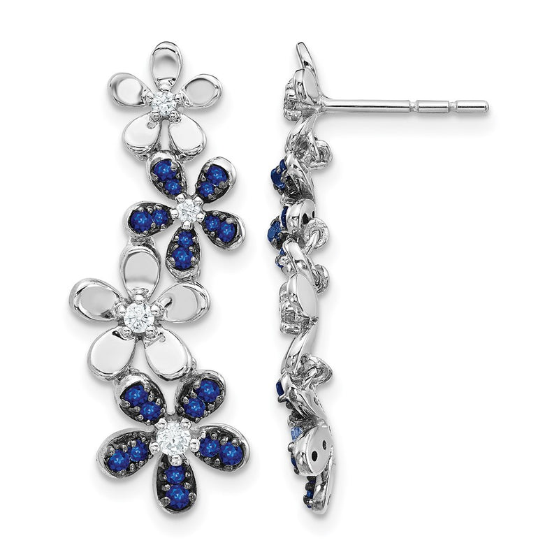 14k White Gold Real Diamond and Sapphire Earrings