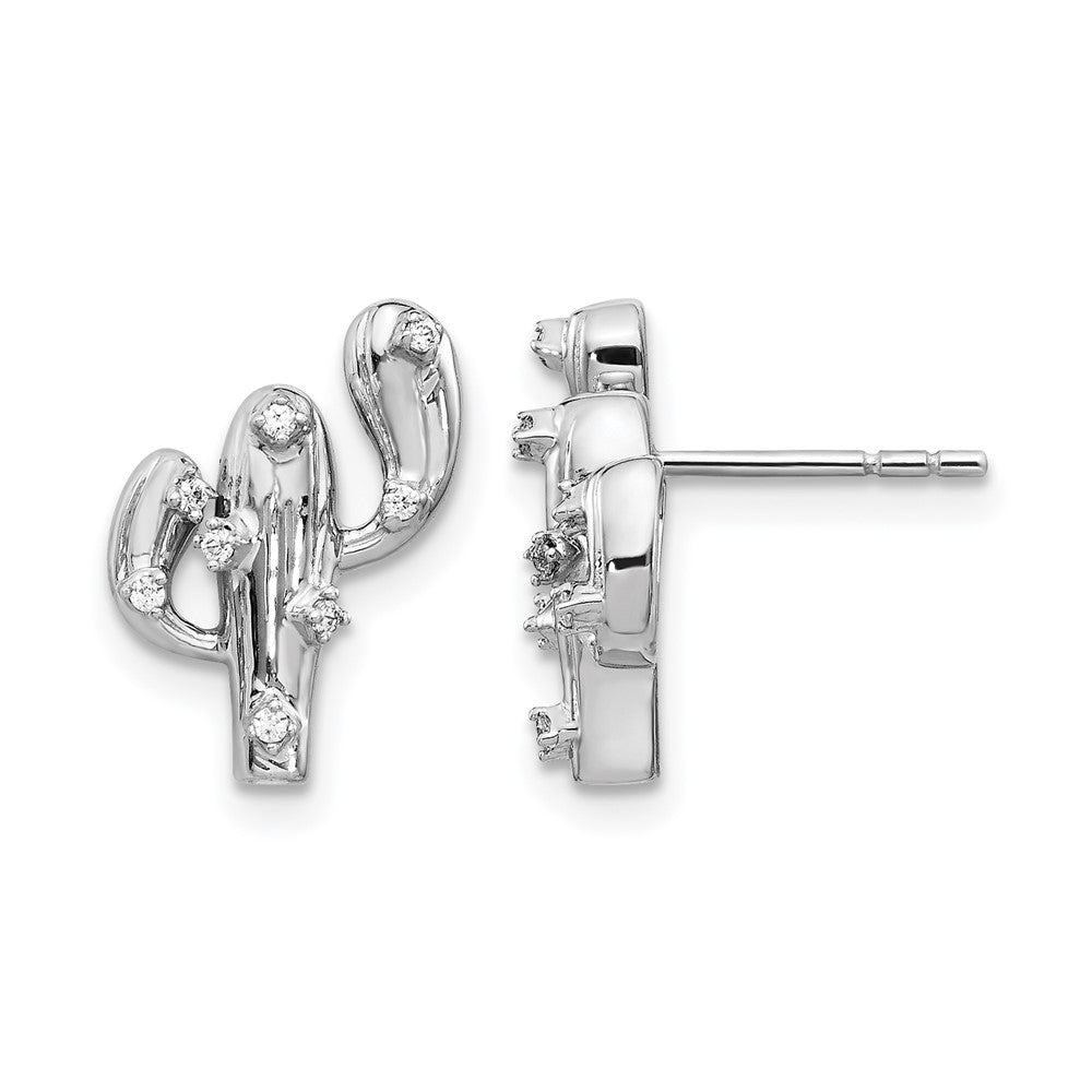 14k White Gold Real Diamond Cactus Earrings