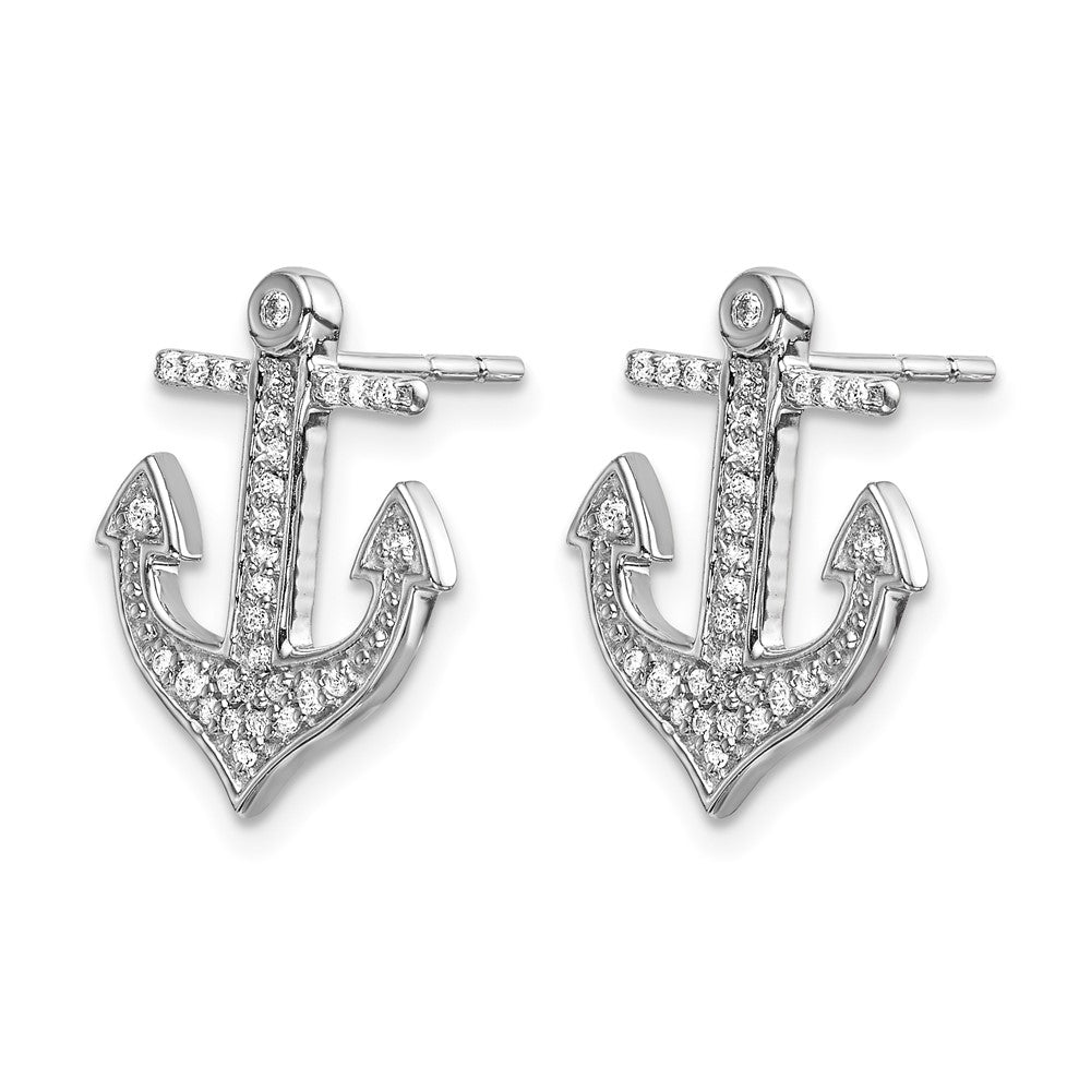 14k White Gold Real Diamond Anchor Earrings