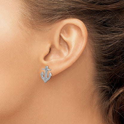 14k White Gold Real Diamond Anchor Earrings