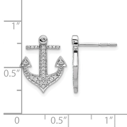 14k White Gold Real Diamond Anchor Earrings