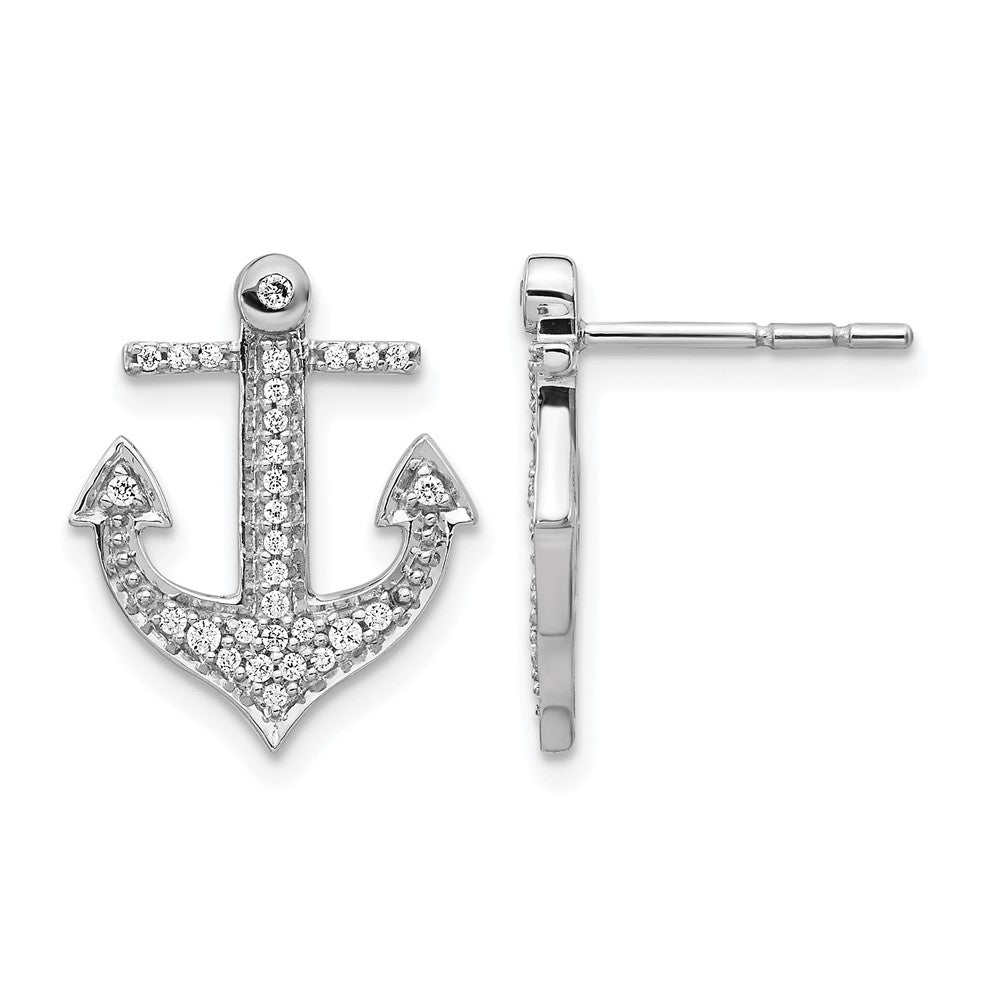 14k White Gold Real Diamond Anchor Earrings