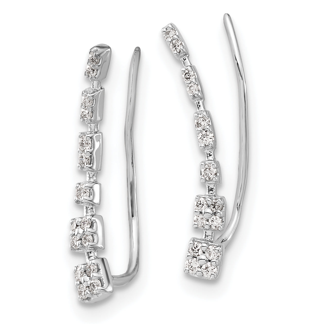 10K White Gold Diamond Graduated Ear Climber Earrings