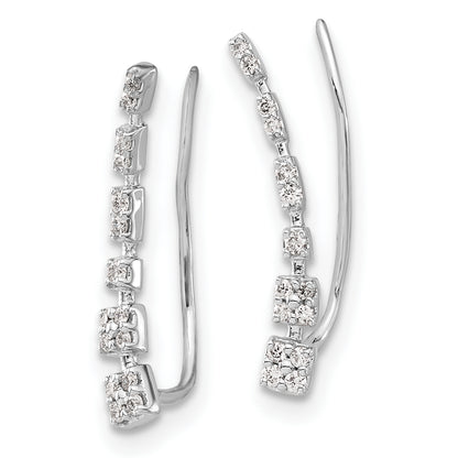 10K White Gold Diamond Graduated Ear Climber Earrings