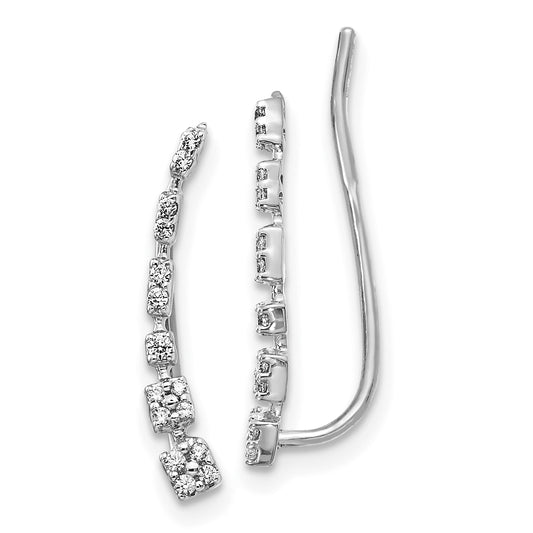 10K White Gold Diamond Graduated Ear Climber Earrings