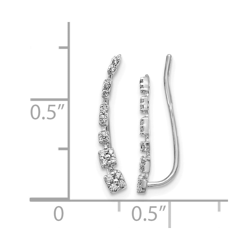 14k White Gold Real Diamond Graduated Ear Climber Earrings
