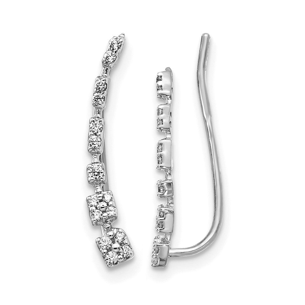 14k White Gold Real Diamond Graduated Ear Climber Earrings