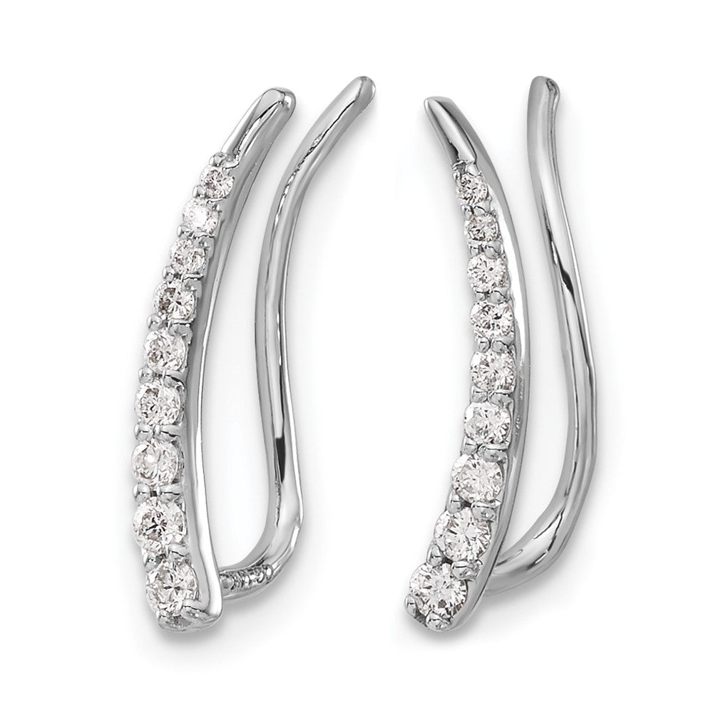 14k White Gold Real Diamond Ear Climber Earrings