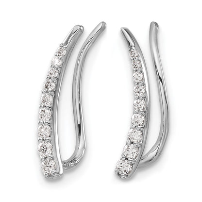 14k White Gold Real Diamond Ear Climber Earrings