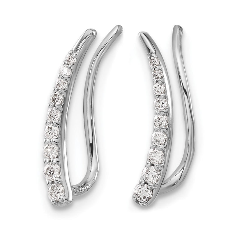14k White Gold Real Diamond Ear Climber Earrings