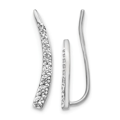 14k White Gold Real Diamond Ear Climber Earrings