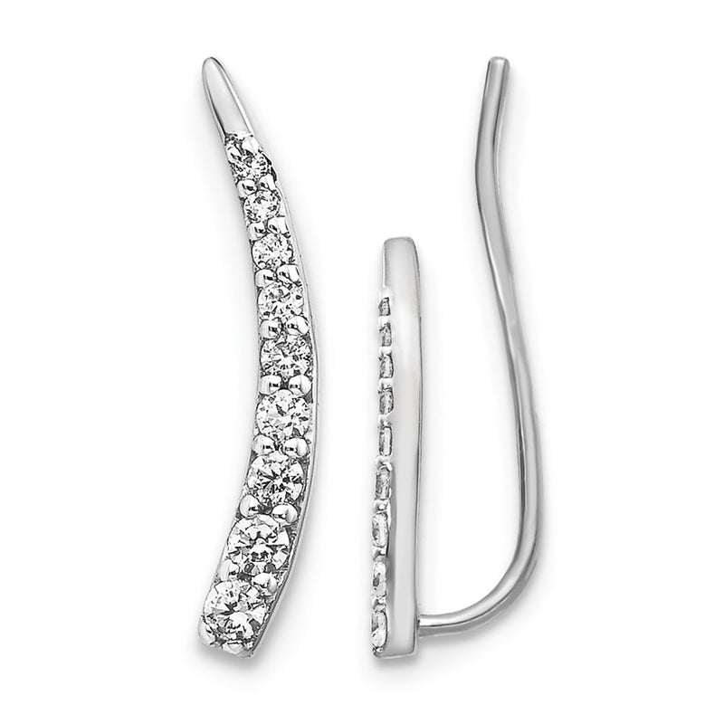14k White Gold Real Diamond Ear Climber Earrings