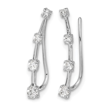 14k White Gold Real Diamond Graduated 4-stone Ear Climber Earrings