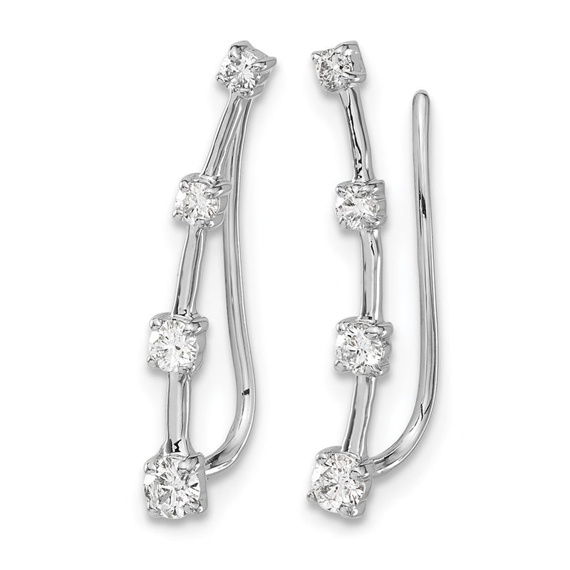 14k White Gold Real Diamond Graduated 4-stone Ear Climber Earrings