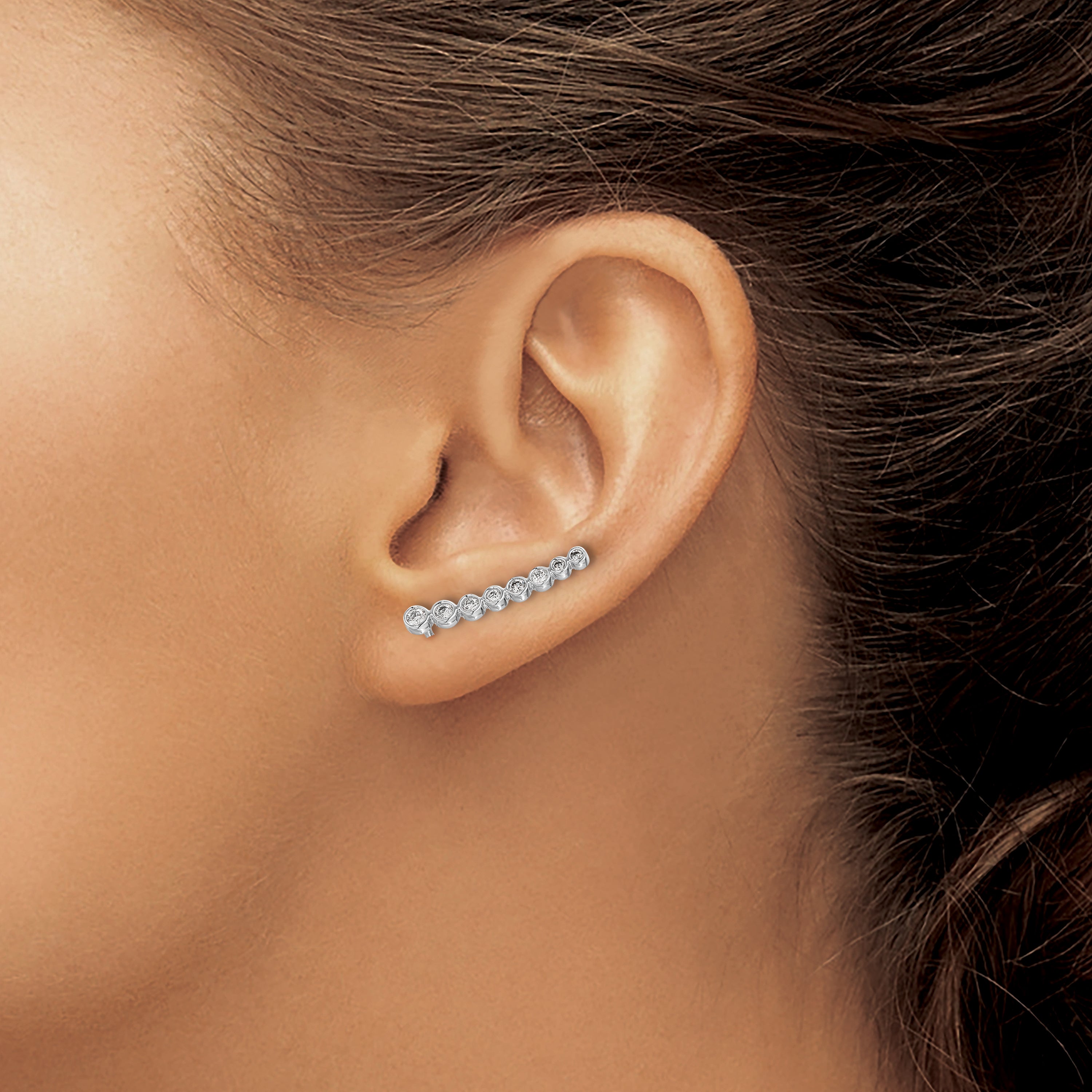 10K White Gold Diamond Graduated Ear Climber Earrings