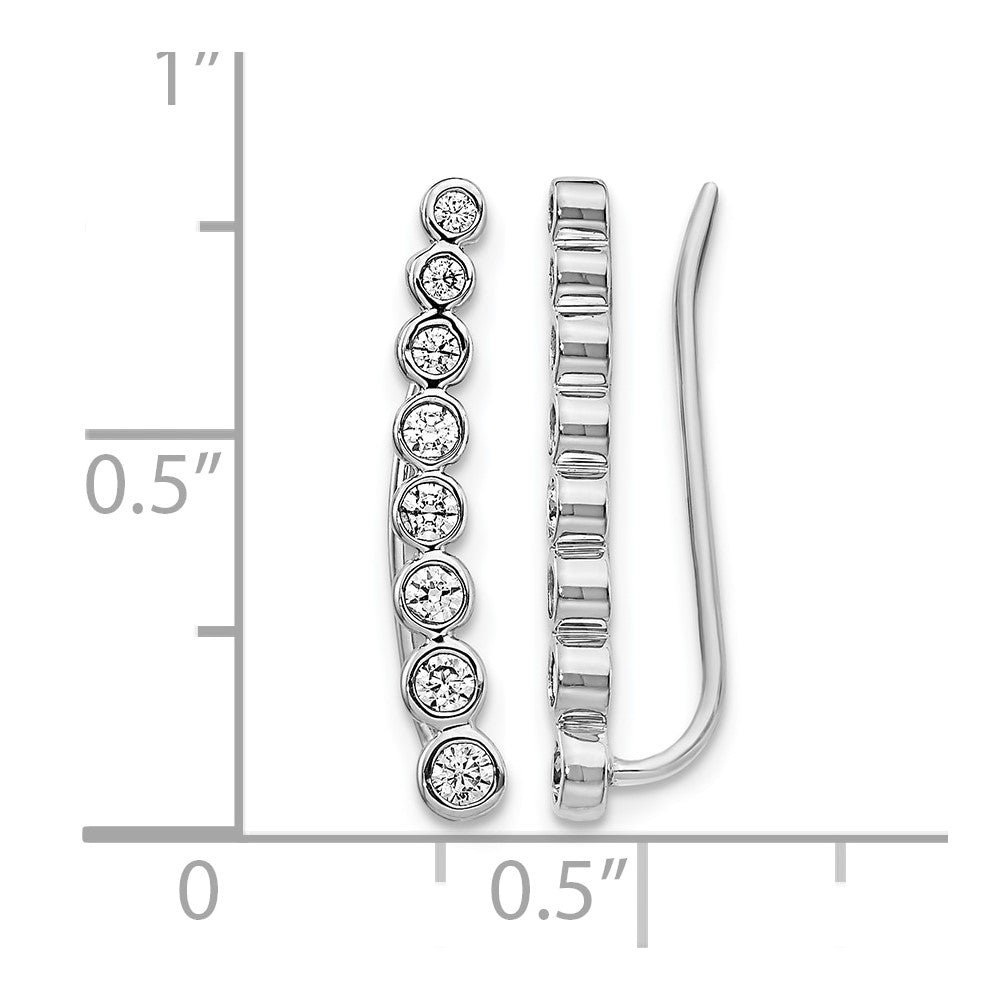 14k White Gold Real Diamond Graduated Ear Climber Earrings