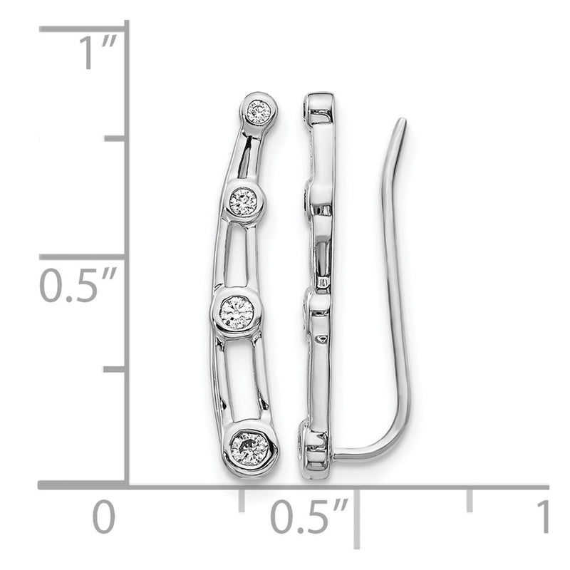 14k White Gold Real Diamond Graduated 4-stone Ear Climber Earrings