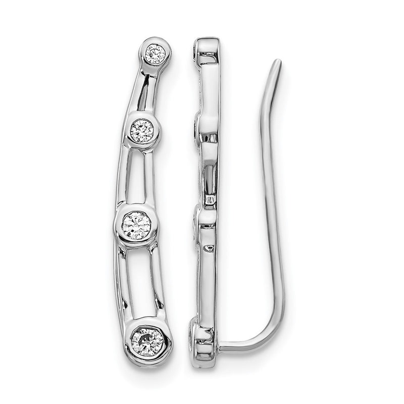 14k White Gold Real Diamond Graduated 4-stone Ear Climber Earrings