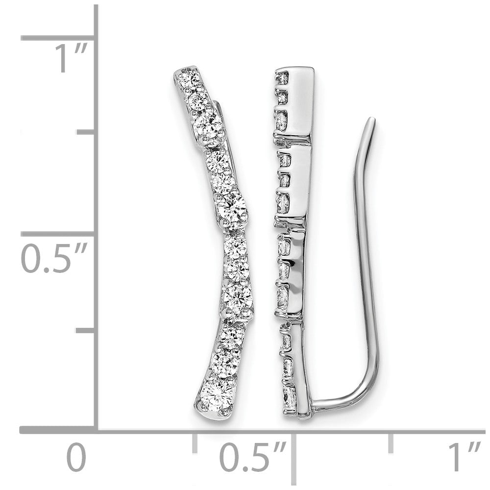 14k White Gold Real Diamond Ear Climber Earrings