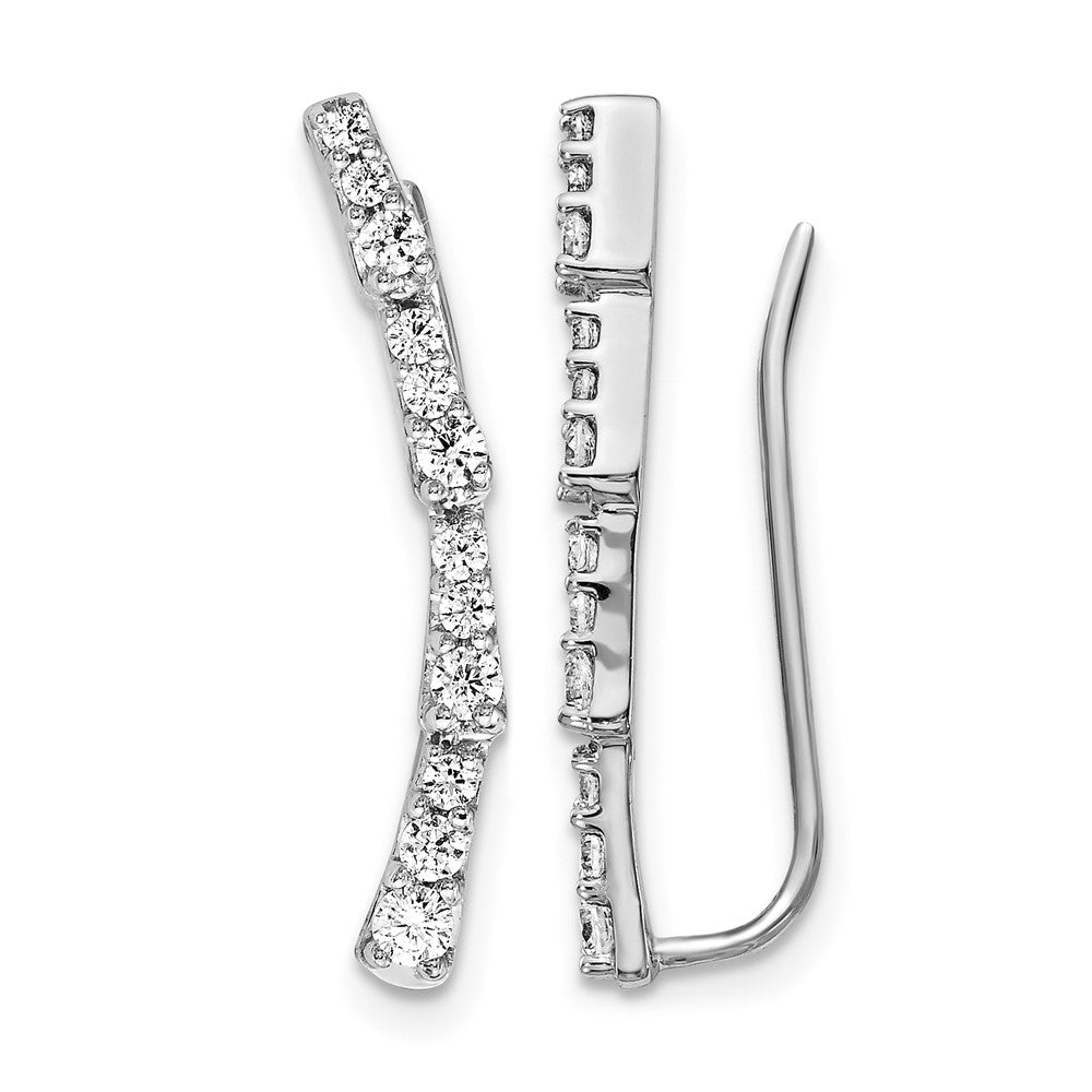 14k White Gold Real Diamond Ear Climber Earrings