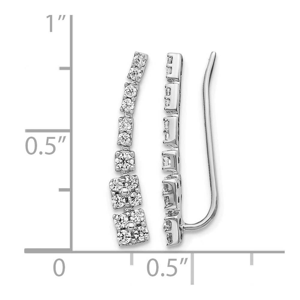 14k White Gold Real Diamond Ear Climber Earrings