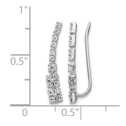 14k White Gold Real Diamond Ear Climber Earrings